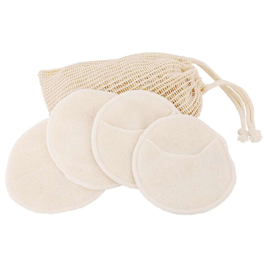 Set 4 bamboo zero-waste bamboo make-up remover pads in a bag