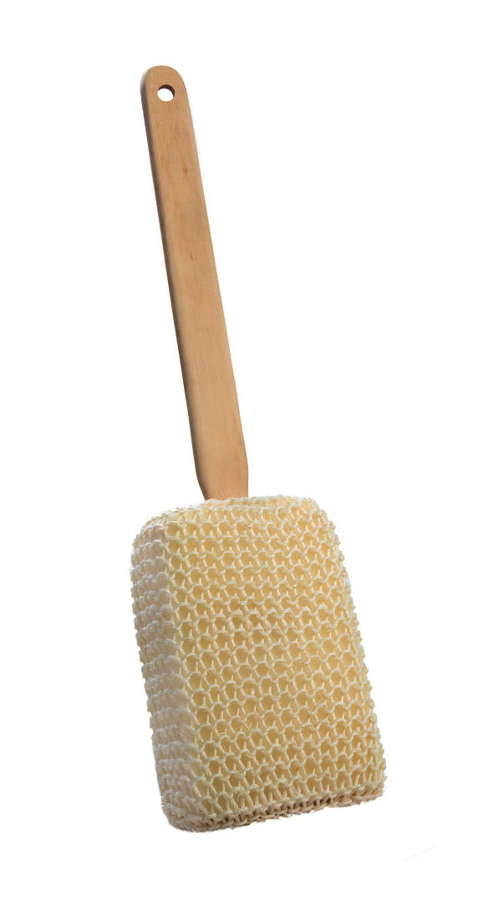 Sisal brush with handle, with sponge inside for lathering